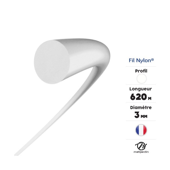 Fil débroussailleuse nylon 3 mm x 620 m. Rond. Blanc. Bobine
