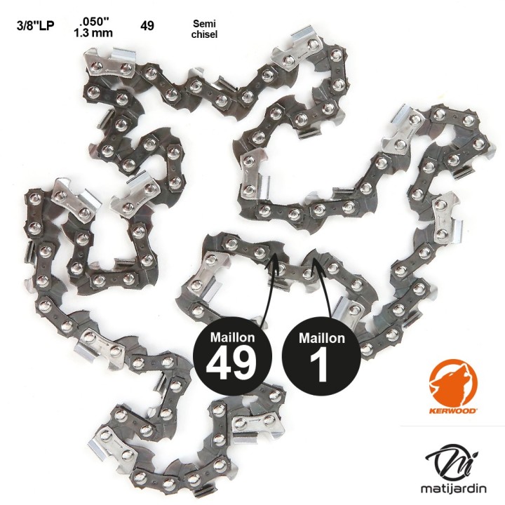 Chaine Kerwood pour BLACK & DECKER GK435 3/8"LP 1,3 mm 49 maillons