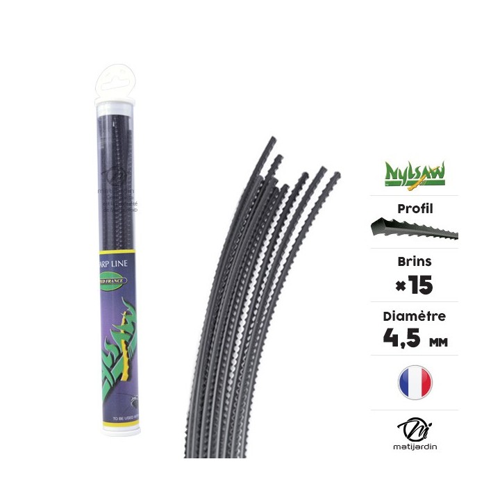 Fil débroussailleuse nylon Nylsaw 15 brins de 4,5 mm. Cranté. Tube