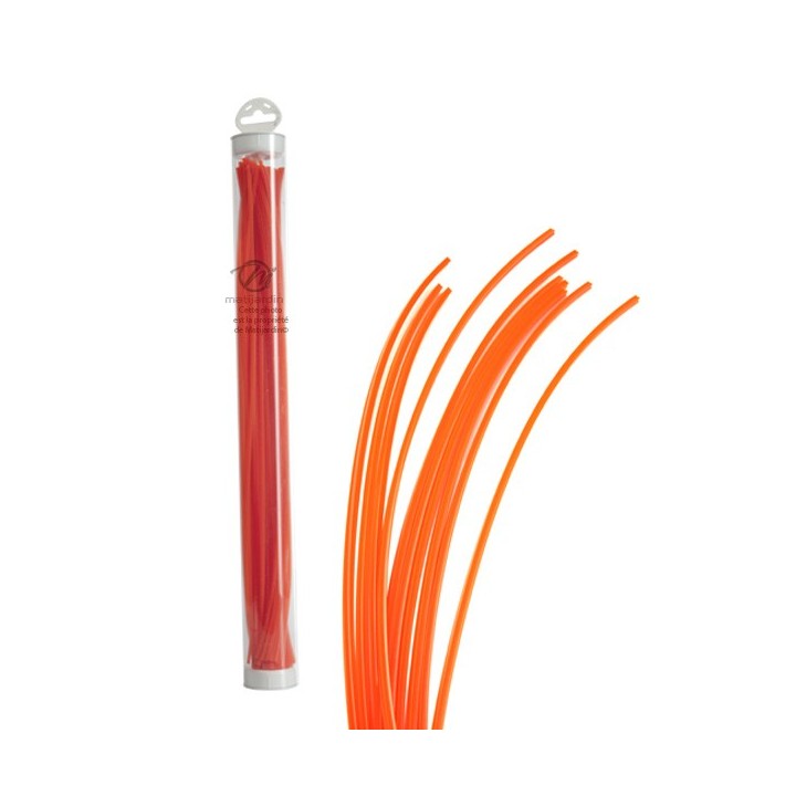 Fil débroussailleuse nylon 75 brins de 2,4 mm. Carré. Orange. Tube