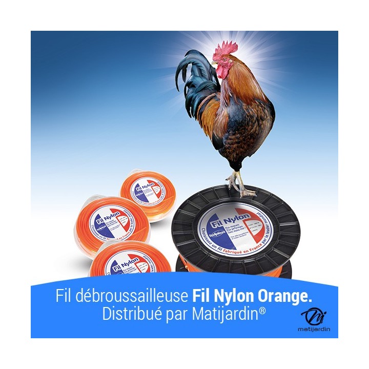 Fil débroussailleuse nylon 2,4 mm x 69 m. Carré. Orange. Blister