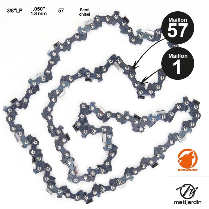 Chaine pour ECHO CS-345 3/8"LP 1,3 mm 57 maillons. Kerwood