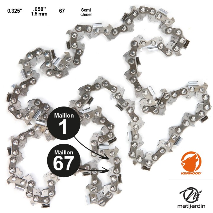 Chaine Kerwood pour HOMELITE 4550B 0,325 1,5 mm 67 maillons