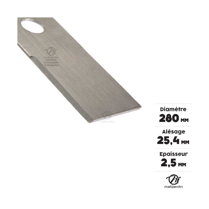 Lame droite débroussailleuse. Ø 280 mm. Alésage 25,4 mm. Epaisseur 2,5 mm