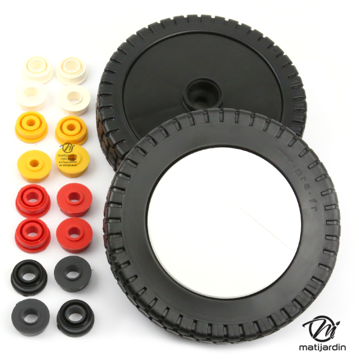 Roue de tondeuse universelle. Ø 180 mm. Livrée avec jeu de bagues