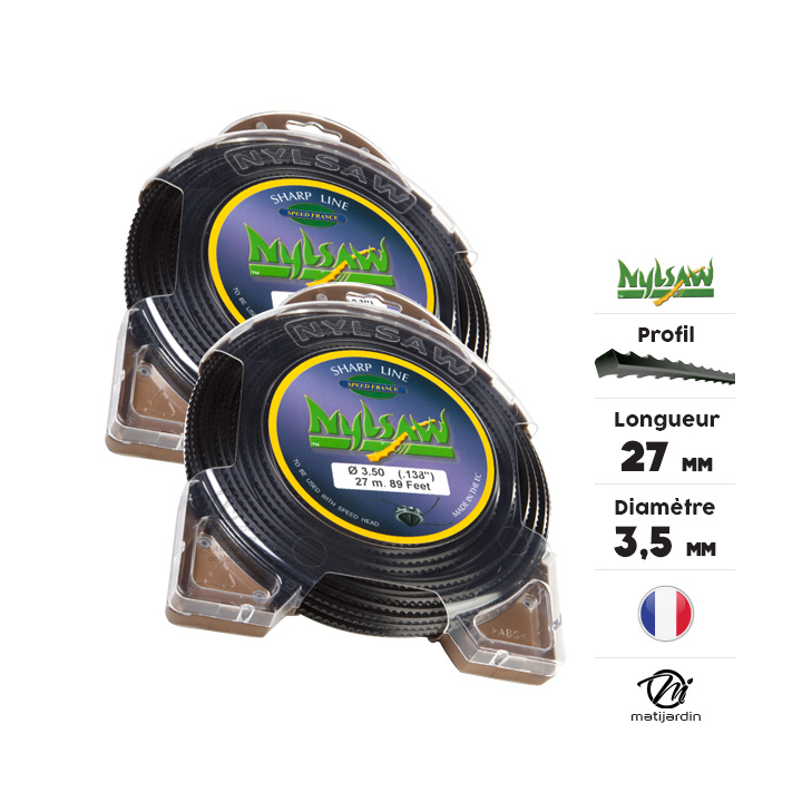 Fil débroussailleuse nylon Nylsaw 3,5 mm x 27 m. Cranté. Blister. Par 2