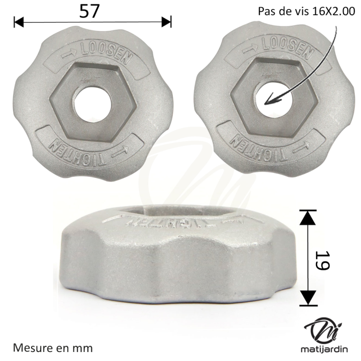 Ecrou de serrage pour tête débroussailleuse 2 fils nylon