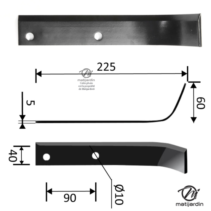 Outils, couteaux de fraises. Type bineur large. Ø de travail : 360 mm. Longueur : 225 mm