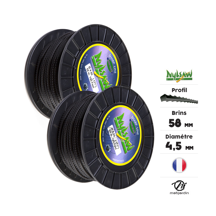 Fil débroussailleuse nylon Nylsaw 4,5 mm x 58 m. Cranté. Bobine. Par 2