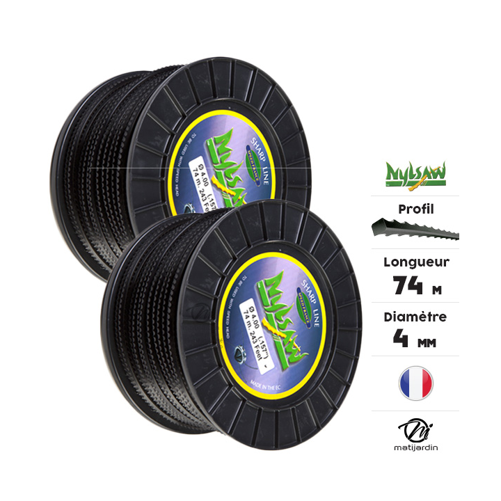 Fil débroussailleuse nylon Nylsaw 4 mm x 74 m. Cranté. Bobine. Par 2