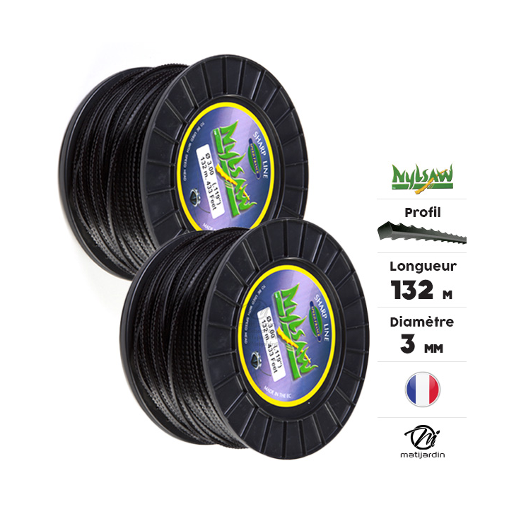 Fil débroussailleuse nylon Nylsaw 3 mm x 132 m. Cranté. Bobine. Par 2