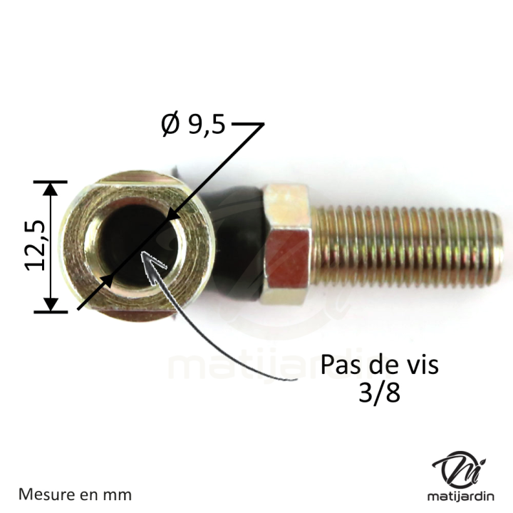Rotule mâle de direction pour tondeuses autoportées. Filetage Ø 9,5 mm