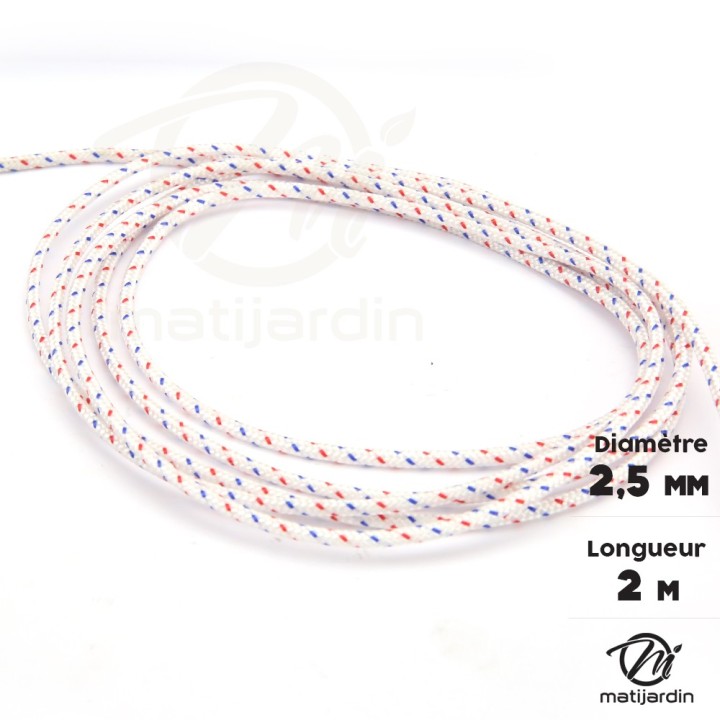 Corde de lanceur nylon Ø 2,5 mm x 2 m cordon 16 fuseaux