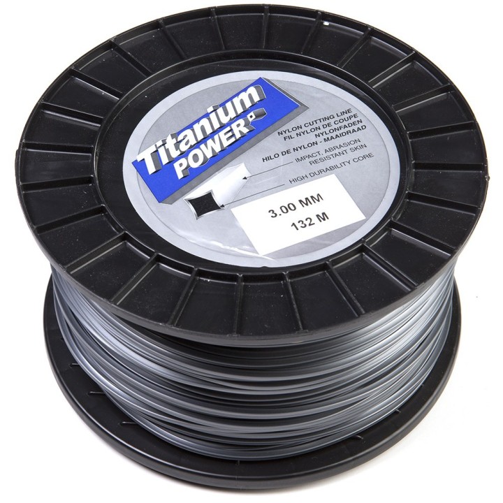 Fil Titanium 3 mm x 132 m. Carré. Bi-matière. Bobine. Fil débroussailleuse