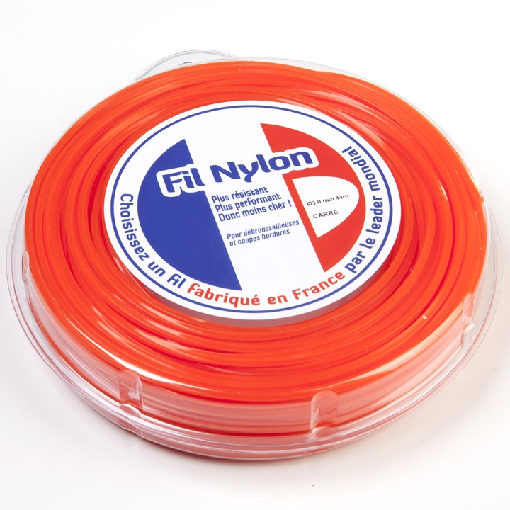 Fil nylon 3 mm x 44 m. Carré. Orange. Blister. Fil débroussailleuse