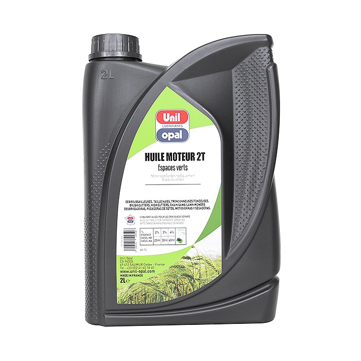 Huile moteur 2 temps Unil Opal pour débroussailleuse, tondeuse, tronçonneuse. 2 Litres