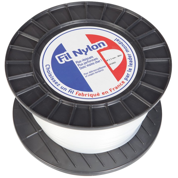 Fil nylon 3,3 mm x 90 m. Rond. Blanc. Bobine. Fil débroussailleuse