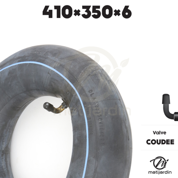 Chambre à air spéciale motoculture. 410 x 350 x 6. Valve coudée