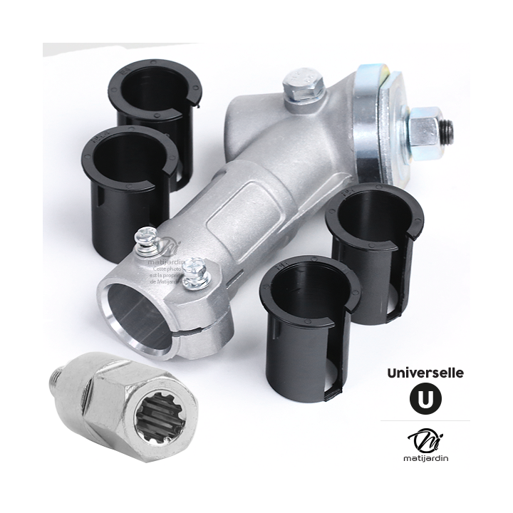 Renvoi d'angle universel pour débroussailleuse + Adaptateur 10 cannelures