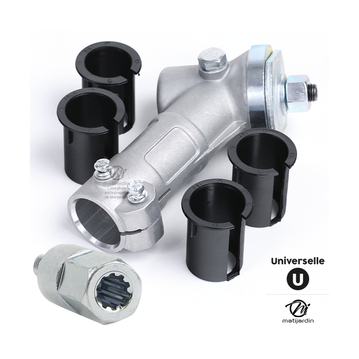 Renvoi d'angle universel pour débroussailleuse + Adaptateur 9 cannelures