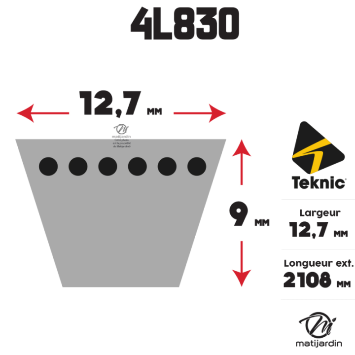 Courroie tondeuse Teknic 4L83 Kevlar Trapézoïdale - 12,7 mm x 2108 mm