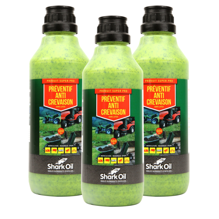 Produit préventif anti crevaison pour roue de tondeuse. Flacon 500 ml