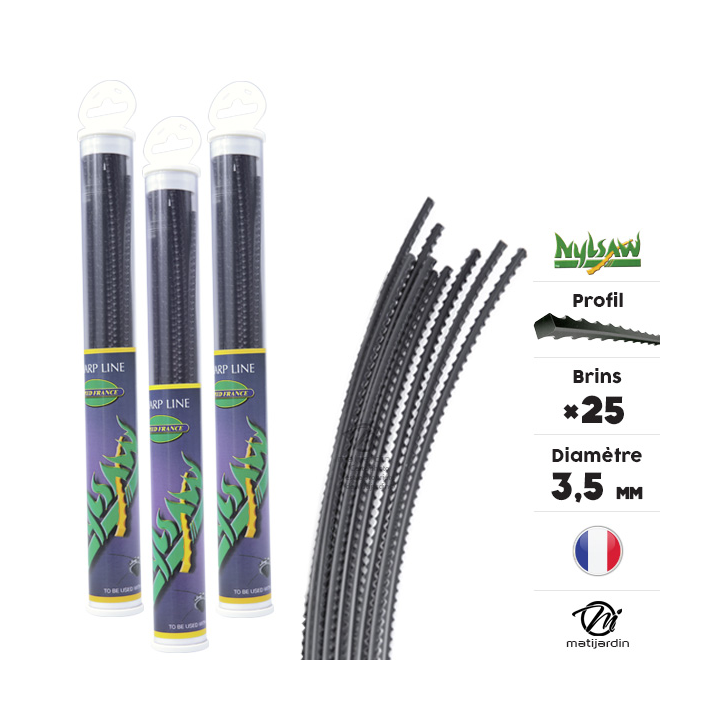 Fil débroussailleuse nylon Nylsaw 25 brins de 3,5 mm. Cranté. Tube. Par 3