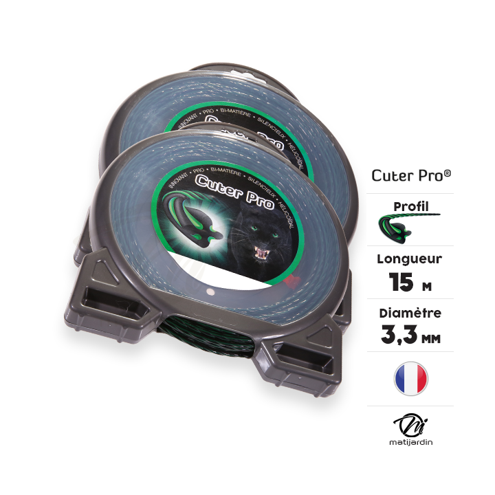 Fil débroussailleuse nylon Cuter'Pro 3,3 mm x 15 m. Hélicoïdal. Blister. Par 2