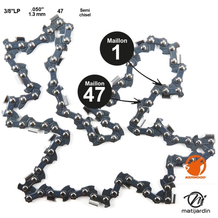 Chaine pour ECHO CS-315 3/8"LP 1,3 mm 47 maillons. Kerwood