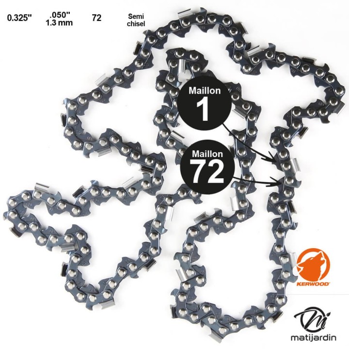 Chaine Kerwood pour JONSERED 2147 0,325 1,3 mm 72 maillons