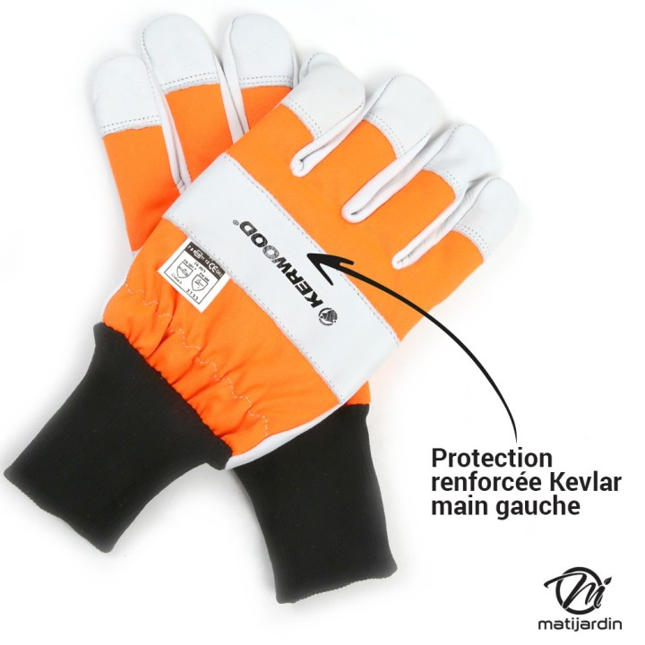 Gants tronçonneuse protection blanc taille 10. Kerwood