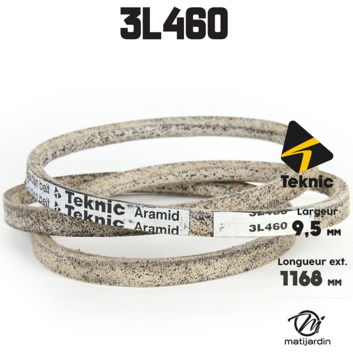 Courroie tondeuse Teknic 3L460 Kevlar Trapézoïdale - 9,5 mm x 1168 mm