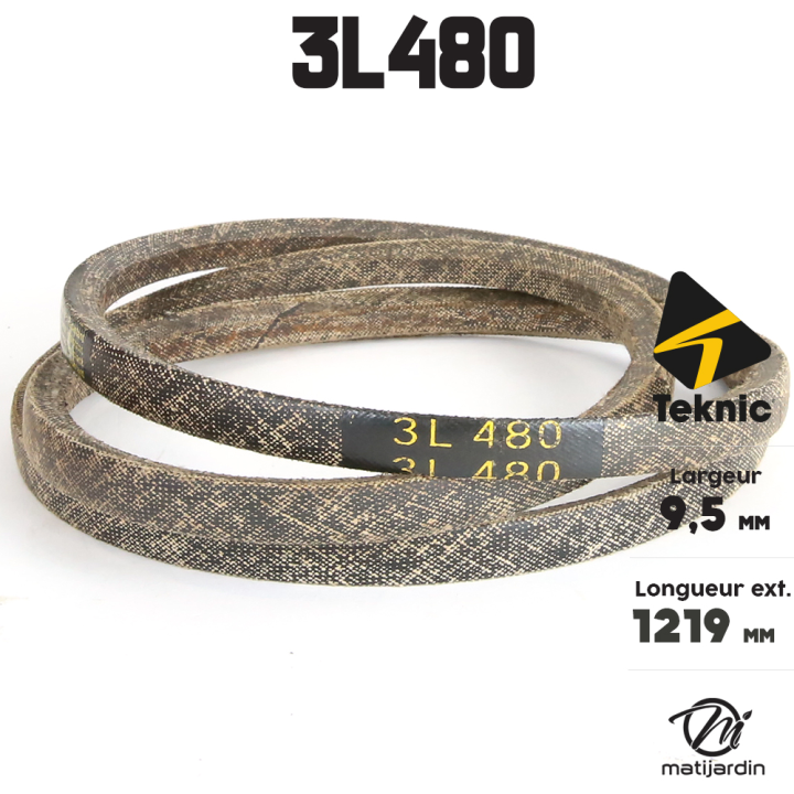 Courroie tondeuse Teknic 3L480 Kevlar Trapézoïdale - 9,5 mm x 1219 mm