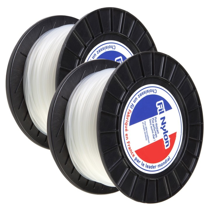 Fil nylon 3,3 mm x 90 m. Rond. Blanc. Bobine. Par 2. Fil débroussailleuse