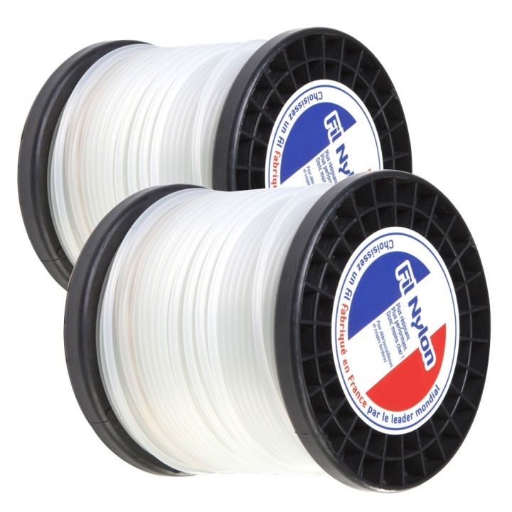 Fil nylon 3,3 mm x 45 m. Rond. Blanc. Bobine. Par 2. Fil débroussailleuse