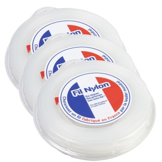 Fil nylon 2,4 mm x 90 m. Rond. Blanc. Blister. Par 3. Fil débroussailleuse