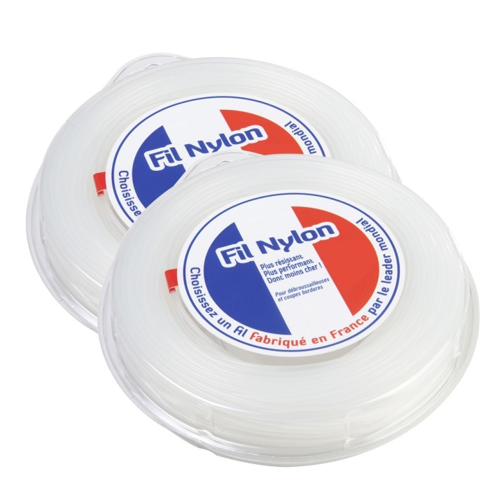 Fil nylon 3 mm x 60 m. Rond. Blanc. Blister. Par 2. Fil débroussailleuse