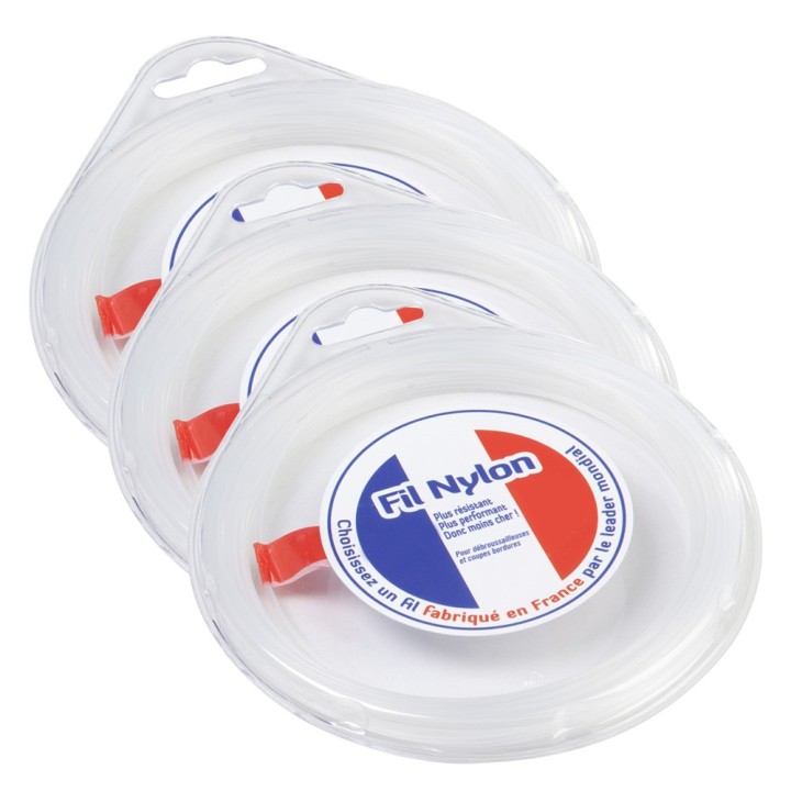 Fil nylon 1,2 mm x 15 m. Rond. Blanc. Blister. Par 3. Fil débroussailleuse