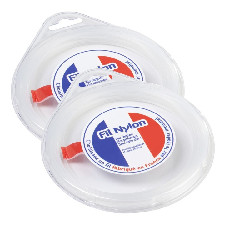Fil nylon 2 mm x 15 m. Rond. Blanc. Blister Par 2. Fil débroussailleuse