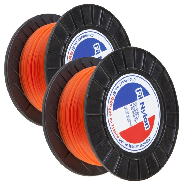 Fil nylon 2,4 mm x 136 m. Carré. Orange. Bobine. Par 2. Fil débroussailleuse