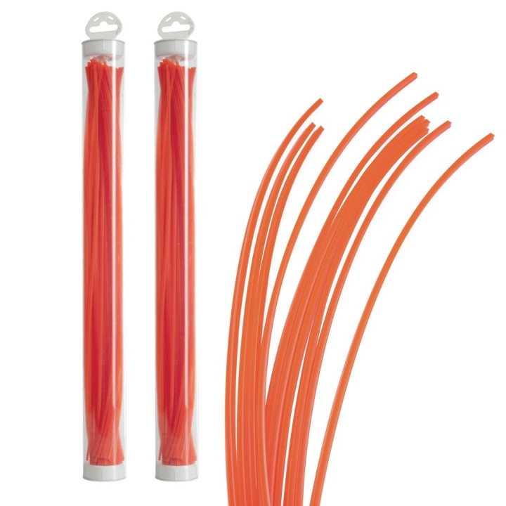 Fil nylon 75 brins de 2,4 mm. Carré. Orange. Tube. Par 2. Fil débroussailleuse