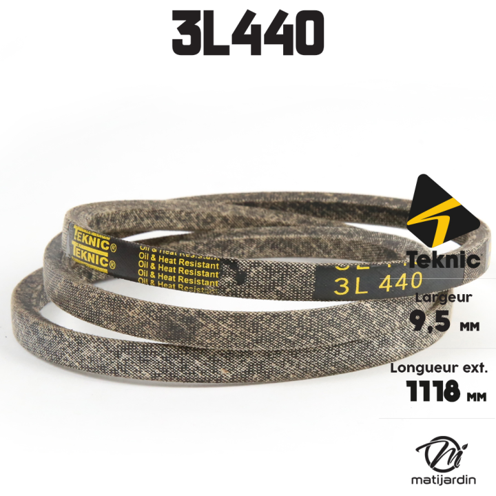 Courroie tondeuse Teknic 3L440 Kevlar Trapézoïdale - 9,5 mm x 1118 mm