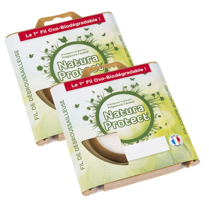 Fil Natura Protect 1,3 mm x 15 m. Rond. Oxo biodégradable. Blister. Par 2. Fil débroussailleuse