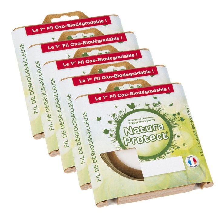 Fil Natura Protect 1,3 mm x 15 m. Rond. Oxo biodégradable. Blister. Par 5. Fil débroussailleuse