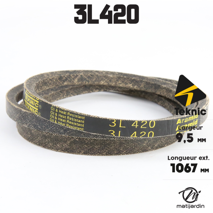 Courroie tondeuse Teknic 3L420 Kevlar Trapézoïdale - 9,5 mm x 1067 mm