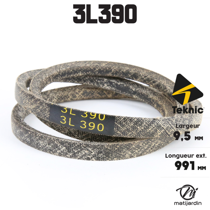 Courroie tondeuse Teknic 3L390 Kevlar Trapézoïdale - 9,5 mm x 991 mm