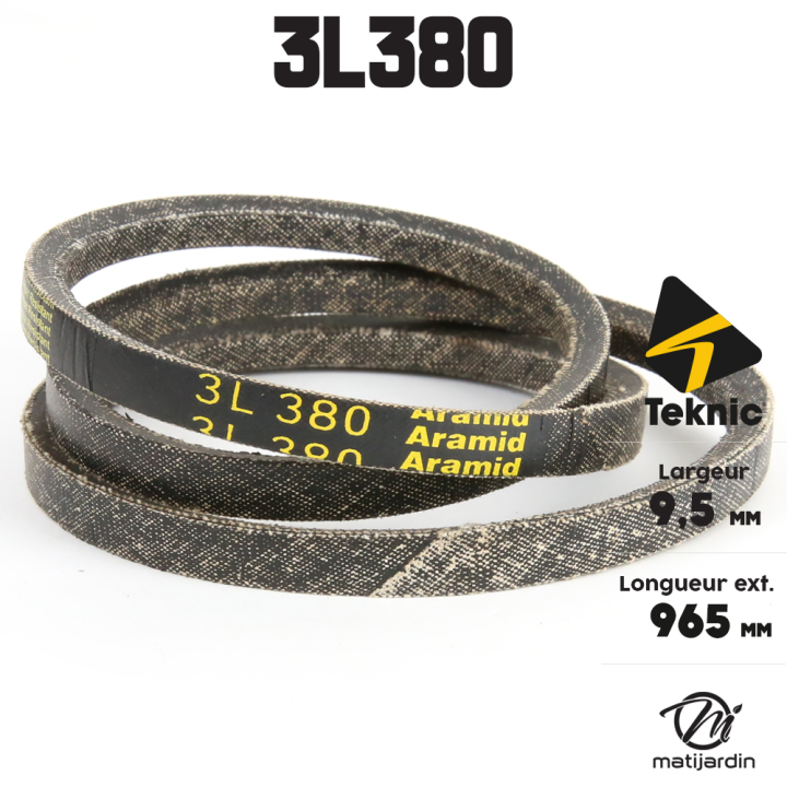 Courroie tondeuse Teknic 3L380 Kevlar Trapézoïdale - 9,5 mm x 965 mm