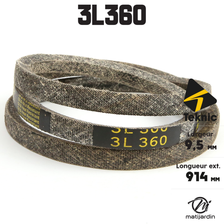 Courroie tondeuse Teknic 3L360 Kevlar Trapézoïdale - 9,5 mm x 914 mm