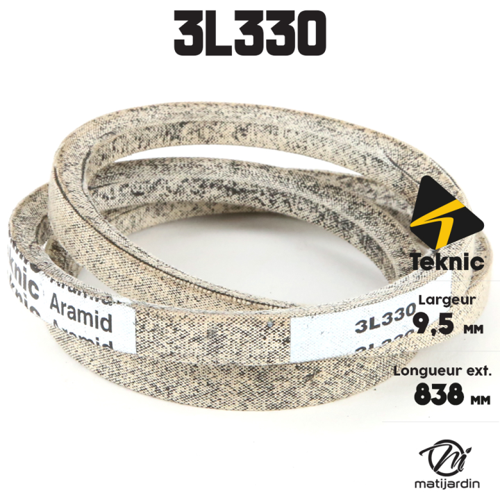 Courroie tondeuse Teknic 3L330 Kevlar Trapézoïdale - 9,5mm x 838 mm