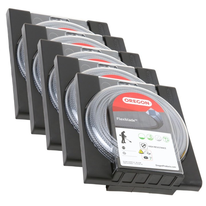Fil Oregon FlexiBlade 2,5 mm x 53 m. Carré. Cranté. Blister. Par 5. Fil débroussailleuse